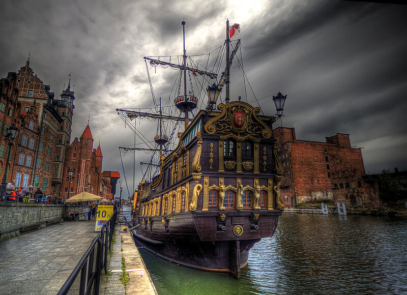 Ornate Ship in Harbor