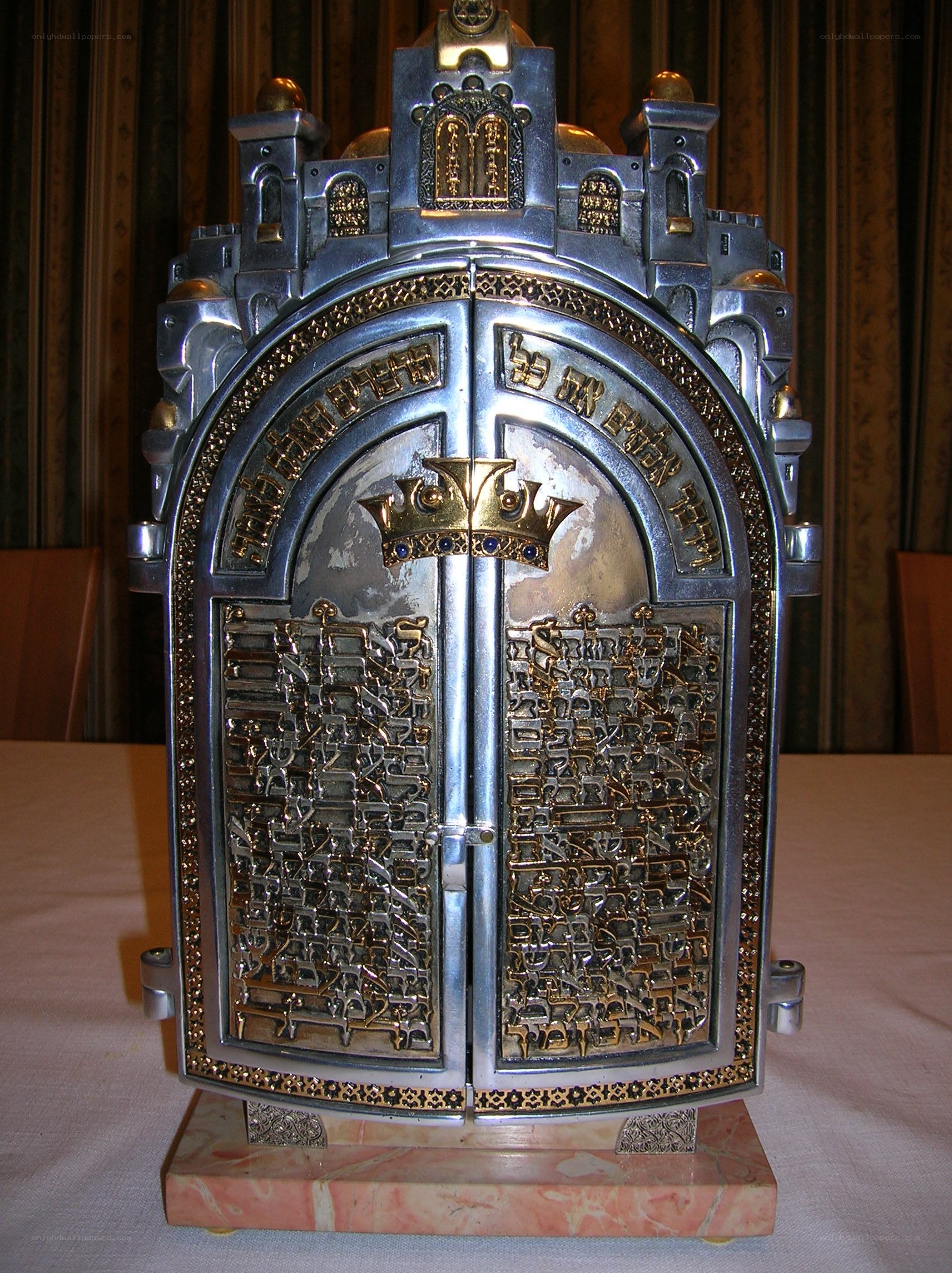 ornate silver Torah case