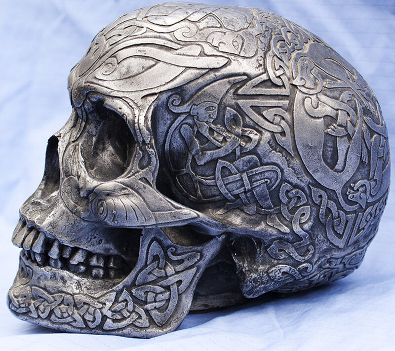 Ornate Skull Sculpture — Silver