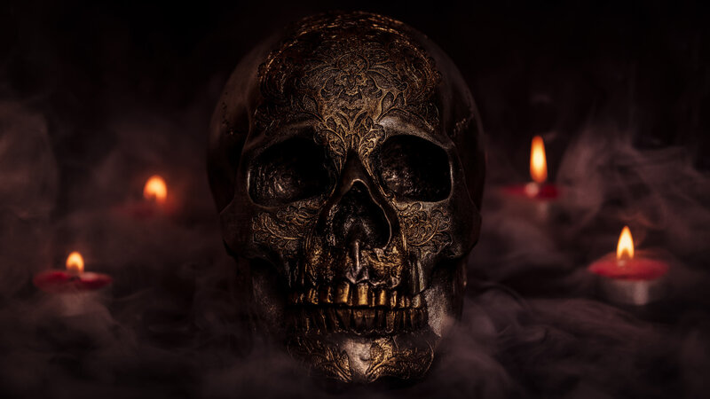 Ornate Skull with Candles