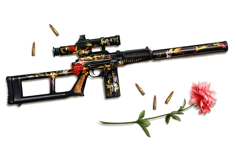 ornate sniper rifle with flower