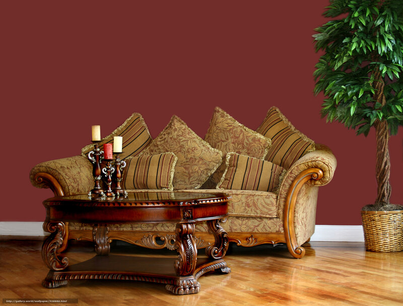 Ornate Sofa and Coffee Table — Maroon