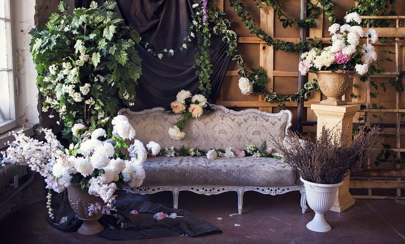Ornate Sofa with Flowers — White