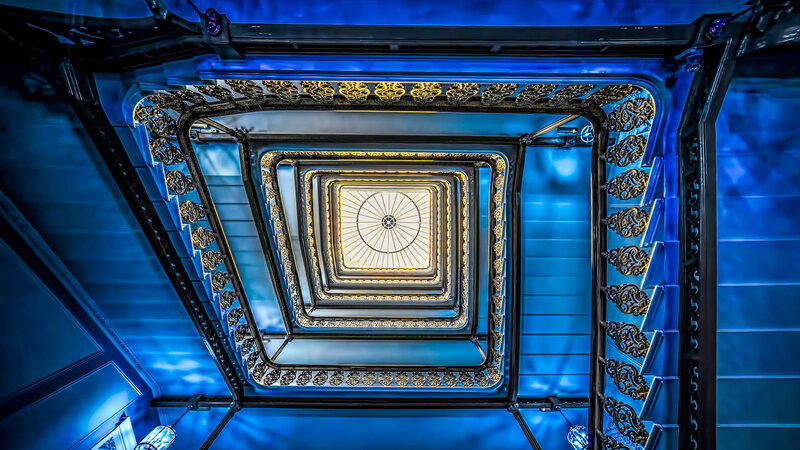 Ornate Spiral Staircase — Blue