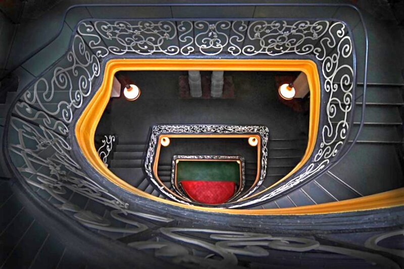 ornate spiral staircase view