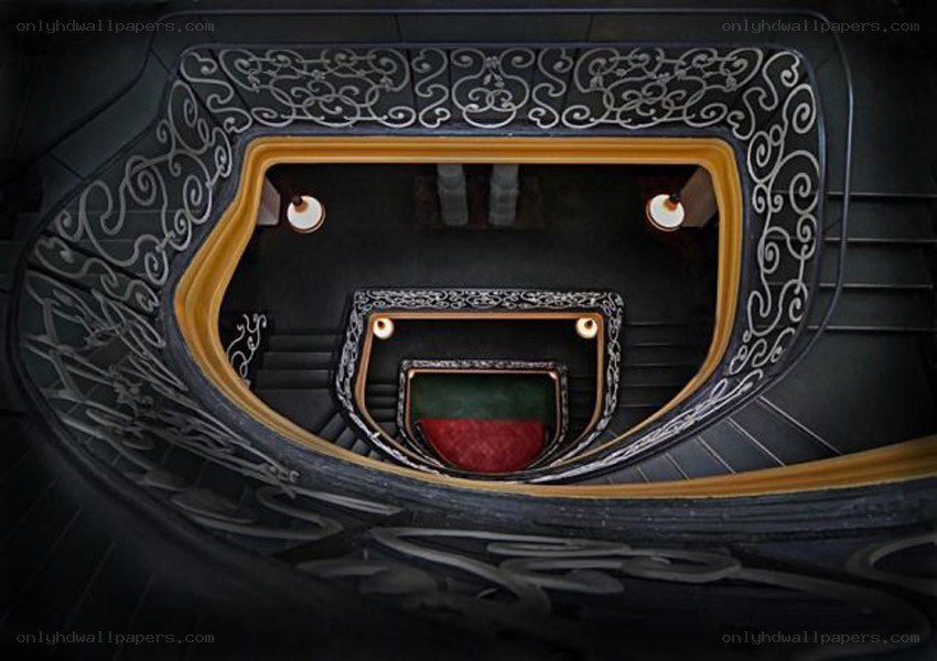 ornate spiral staircase view