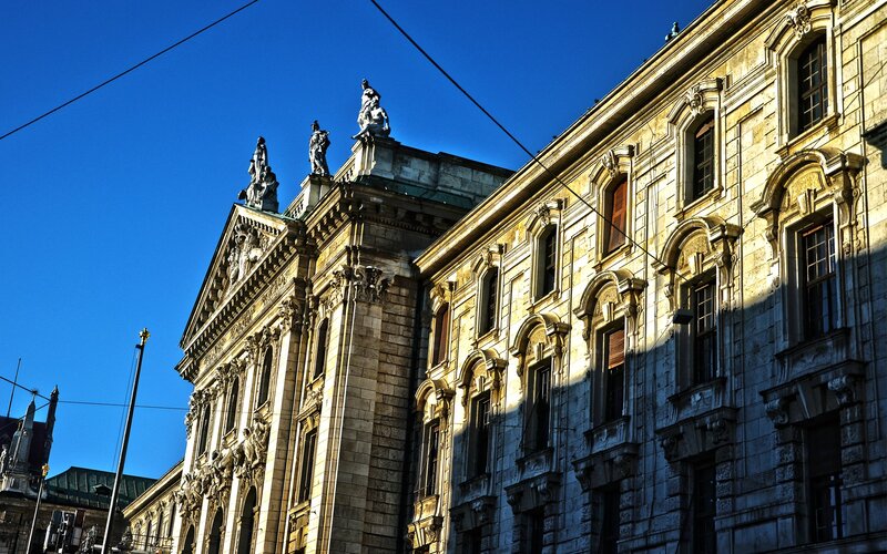 Ornate Stone Building — Blue, Dramatic
