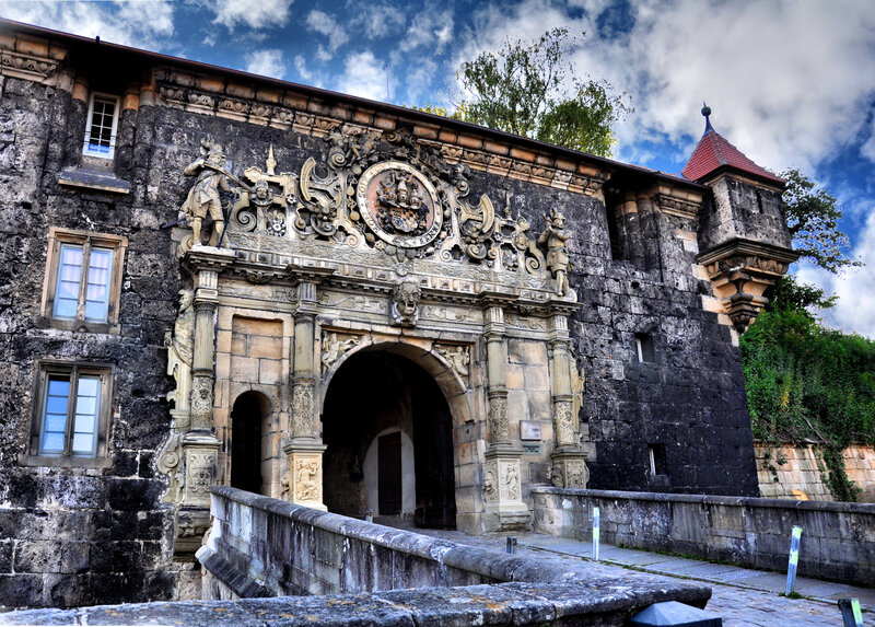 ornate stone castle entrance