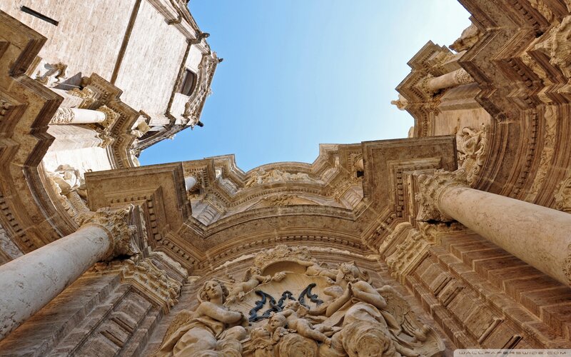 Ornate Stone Cathedral Facade — Beige