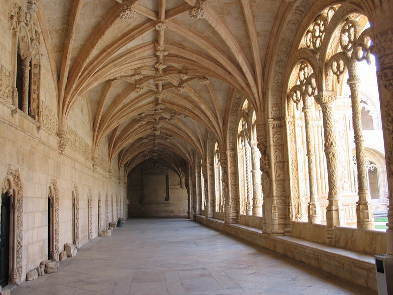 ornate stone cloister corridor