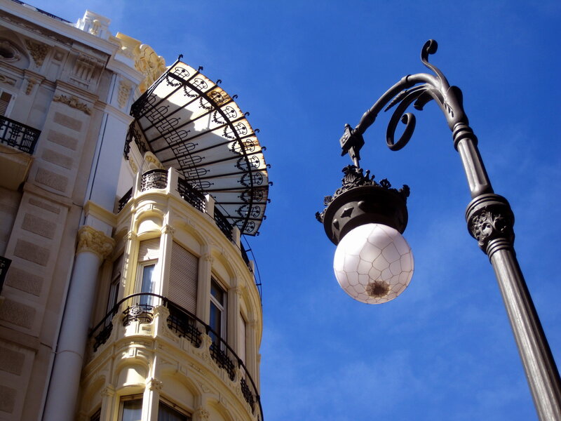 Ornate Street Lamp and Building — Blue