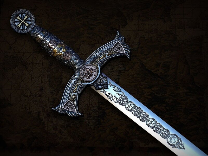 Ornate Sword on Map — Silver