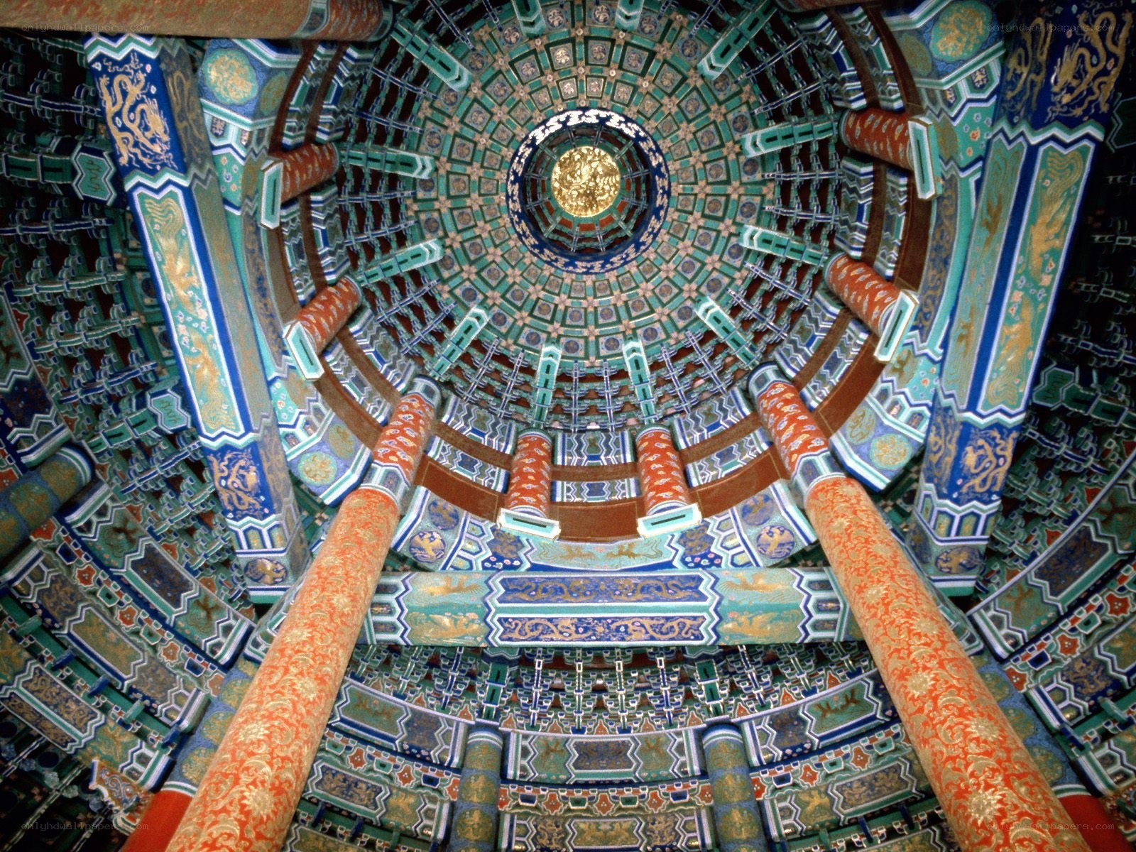 Ornate temple ceiling interior