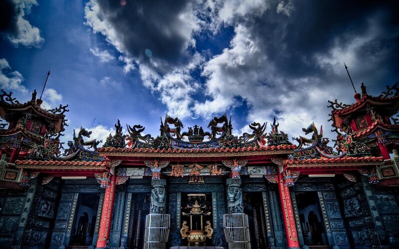 Ornate Temple Roof — Blue