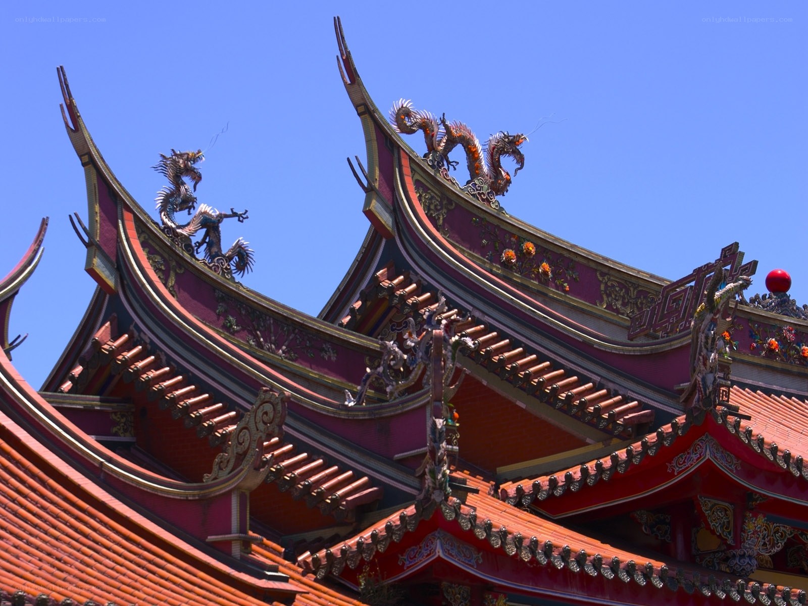 ornate temple roof with dragons