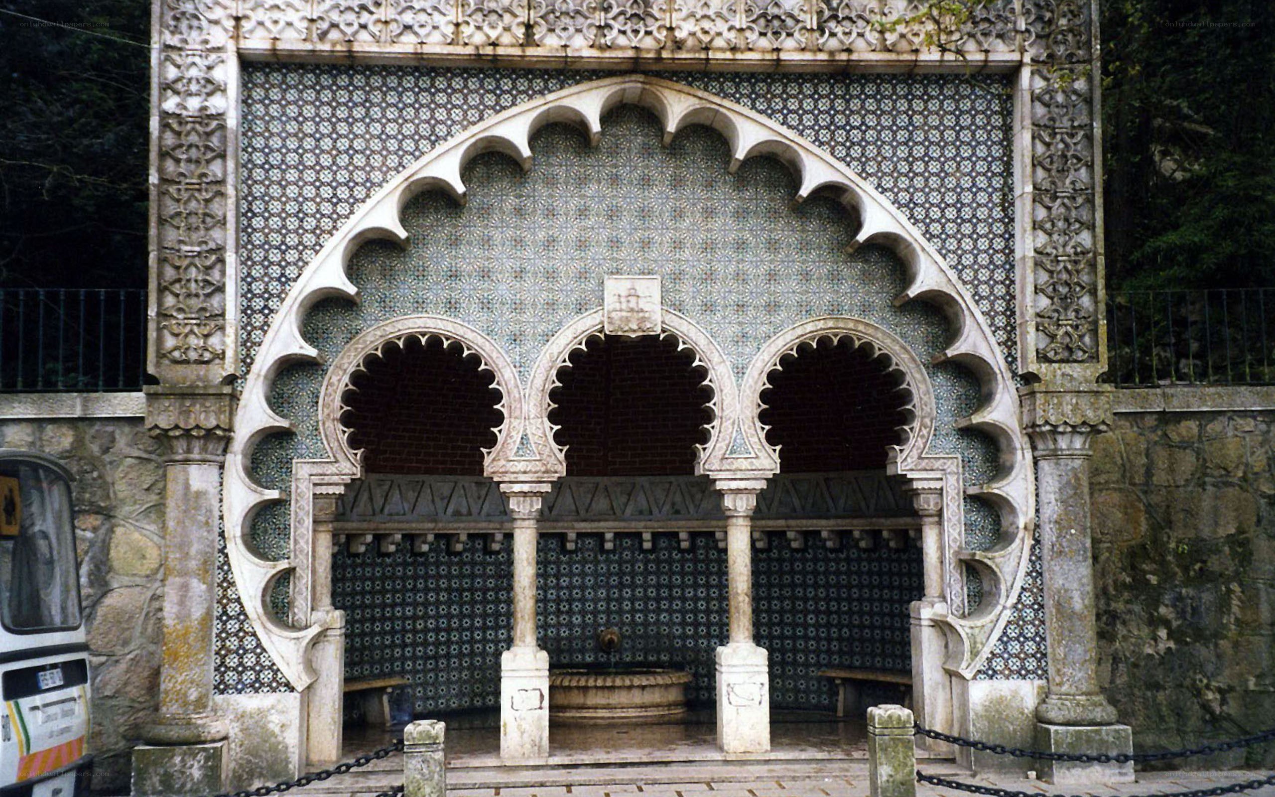 ornate tiled fountain structure