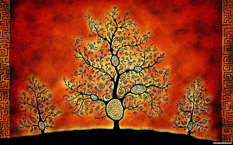 Ornate Tree with Maze Patterns — Red