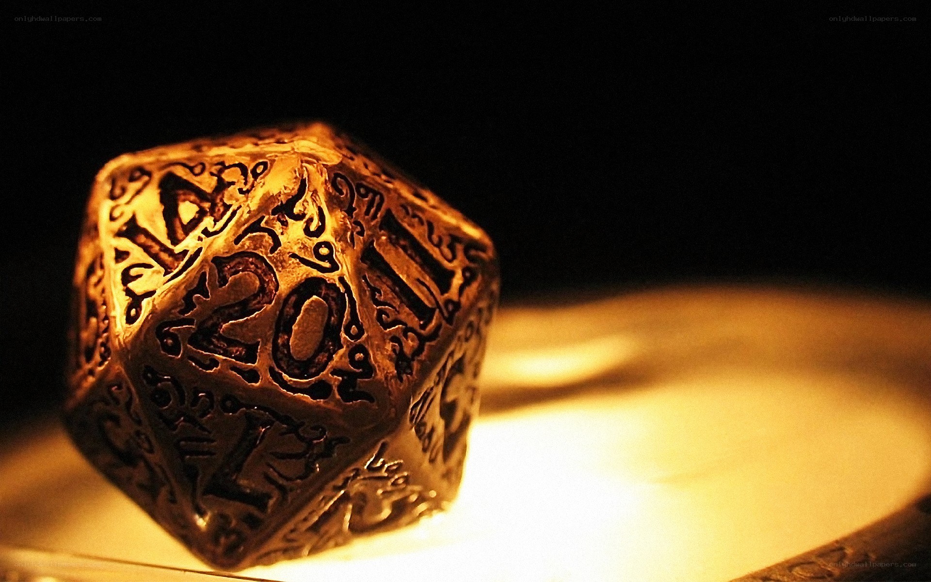 ornate twenty-sided die