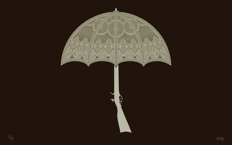 ornate umbrella with gun handle