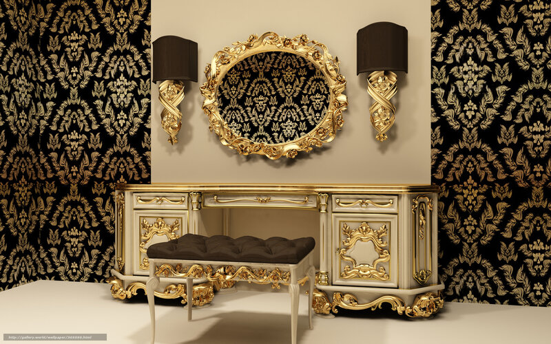 ornate vanity with gold accents