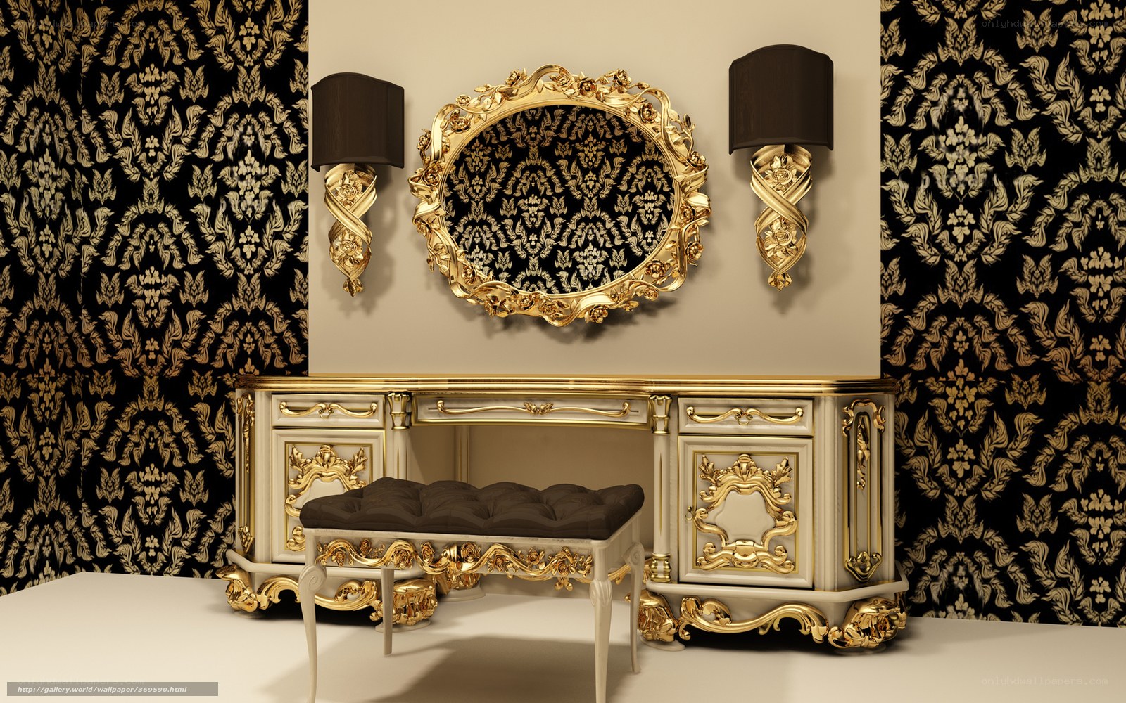 ornate vanity with gold accents