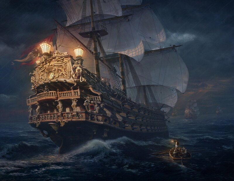 Ornate Warship at Sea