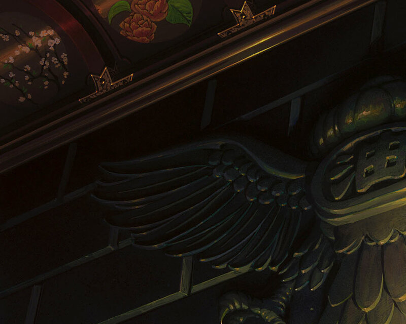 ornate winged sculpture detail