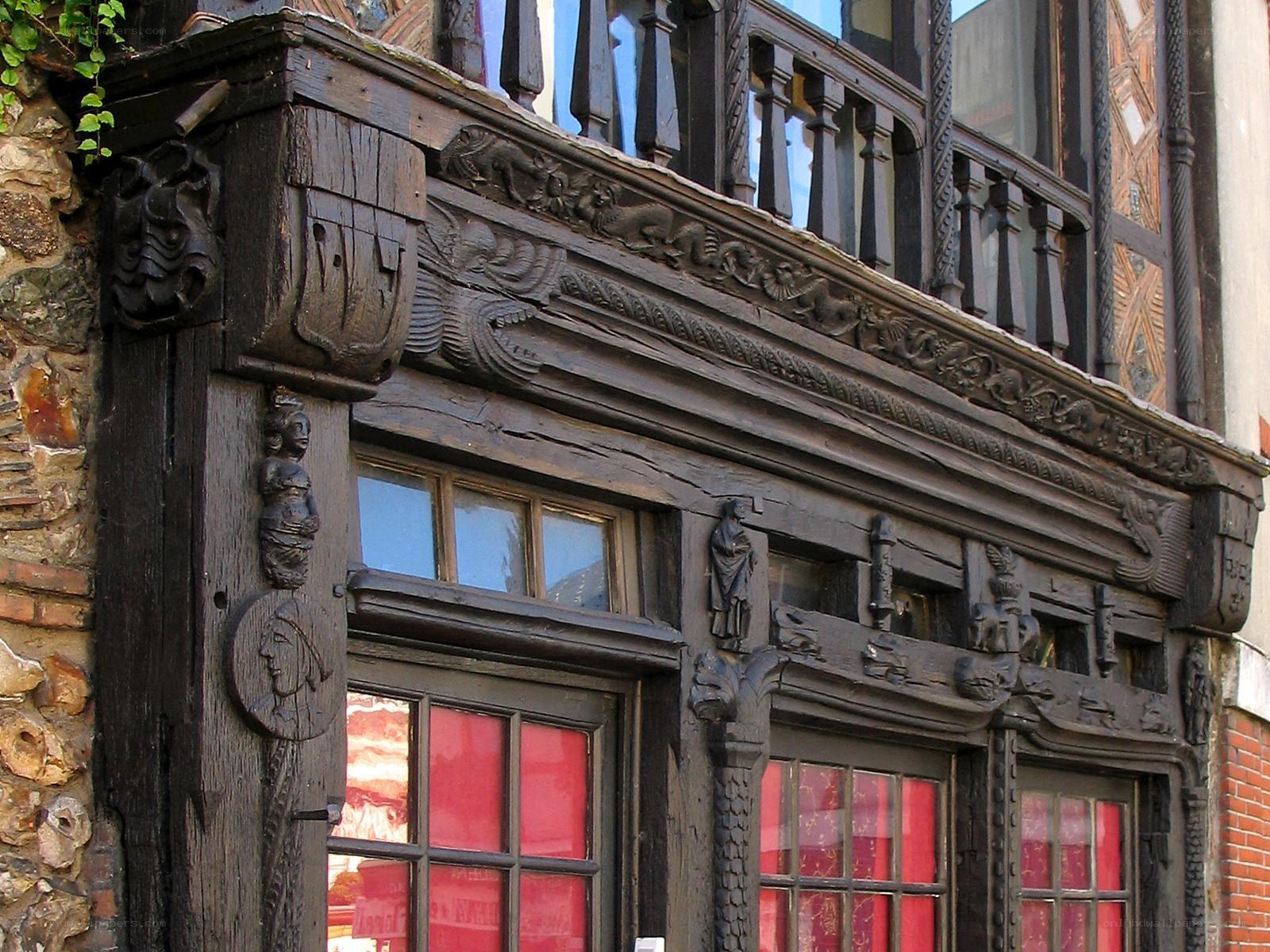 ornate wooden building facade