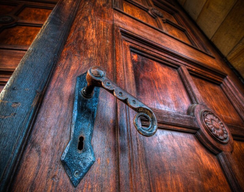 Ornate Wooden Door — Brown, Dramatic