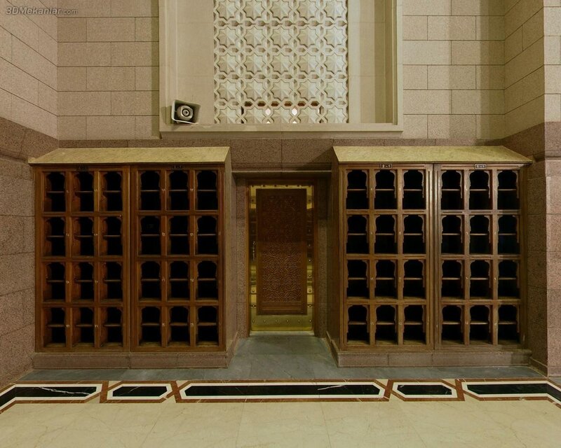 ornate wooden lockers in hallway