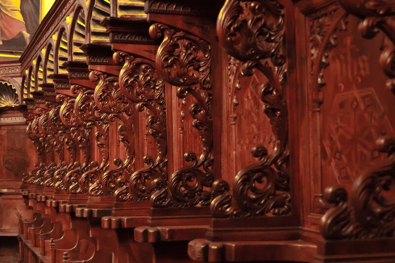 Ornate wooden pews