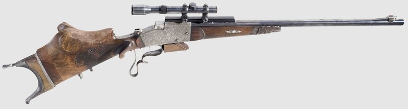 ornate wooden rifle with scope