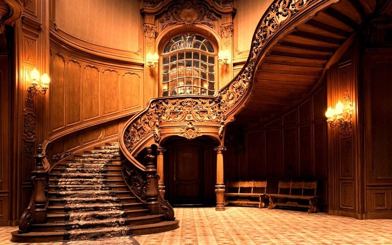 ornate wooden staircase interior