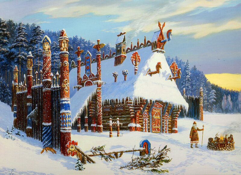 Ornate Wooden Village — White
