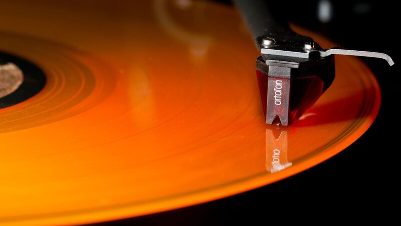 Ortofon cartridge on orange vinyl