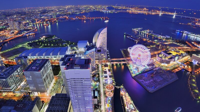 Osaka Bay at Night — Blue, Dramatic