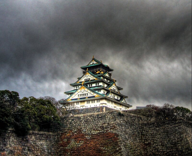 Osaka Castle — Gray, Dramatic, Photograph, Stone Wall