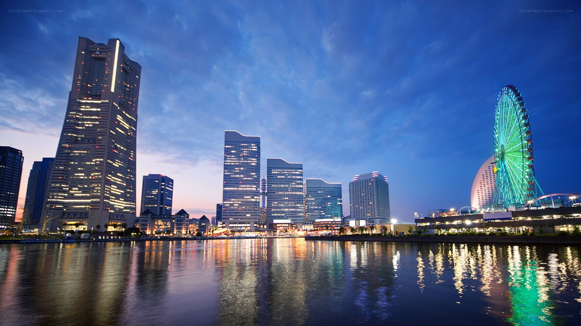 Osaka skyline at dusk