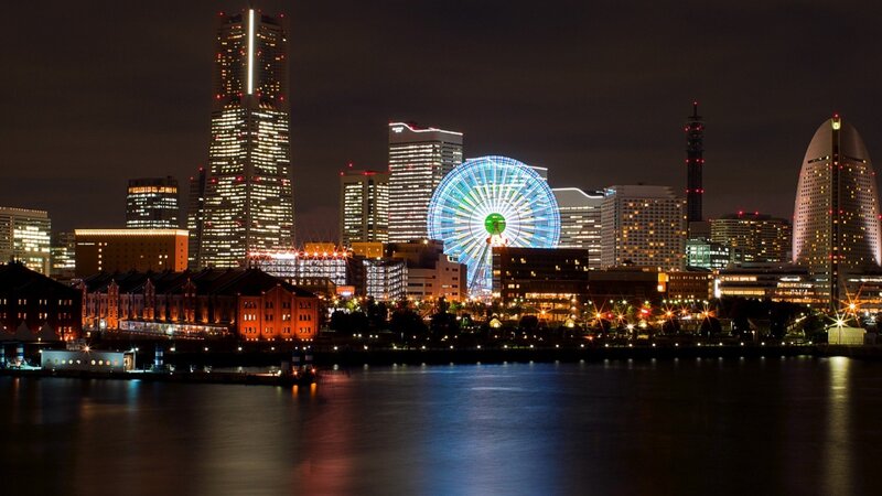 Osaka Skyline at Night — Black, Dramatic, Photograph
