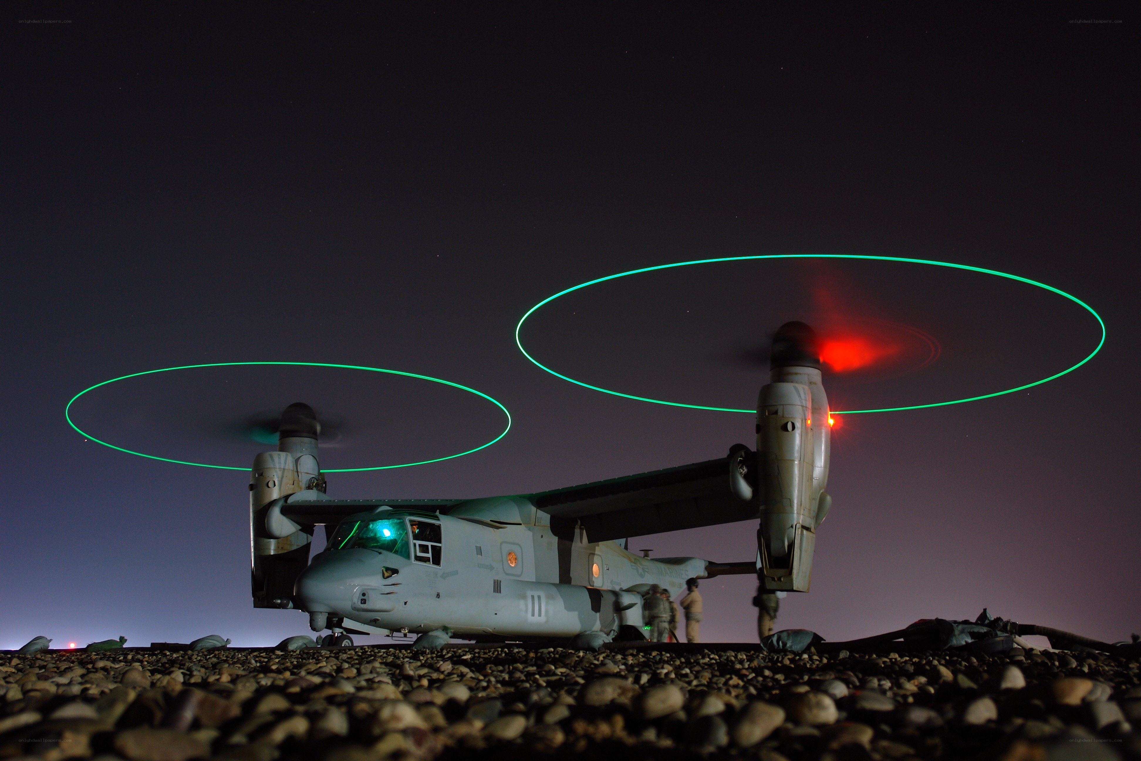 Osprey helicopter at night