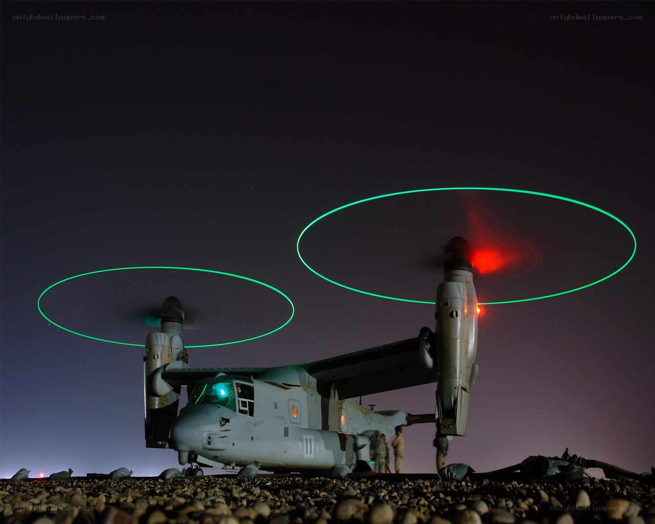 Osprey helicopter at night