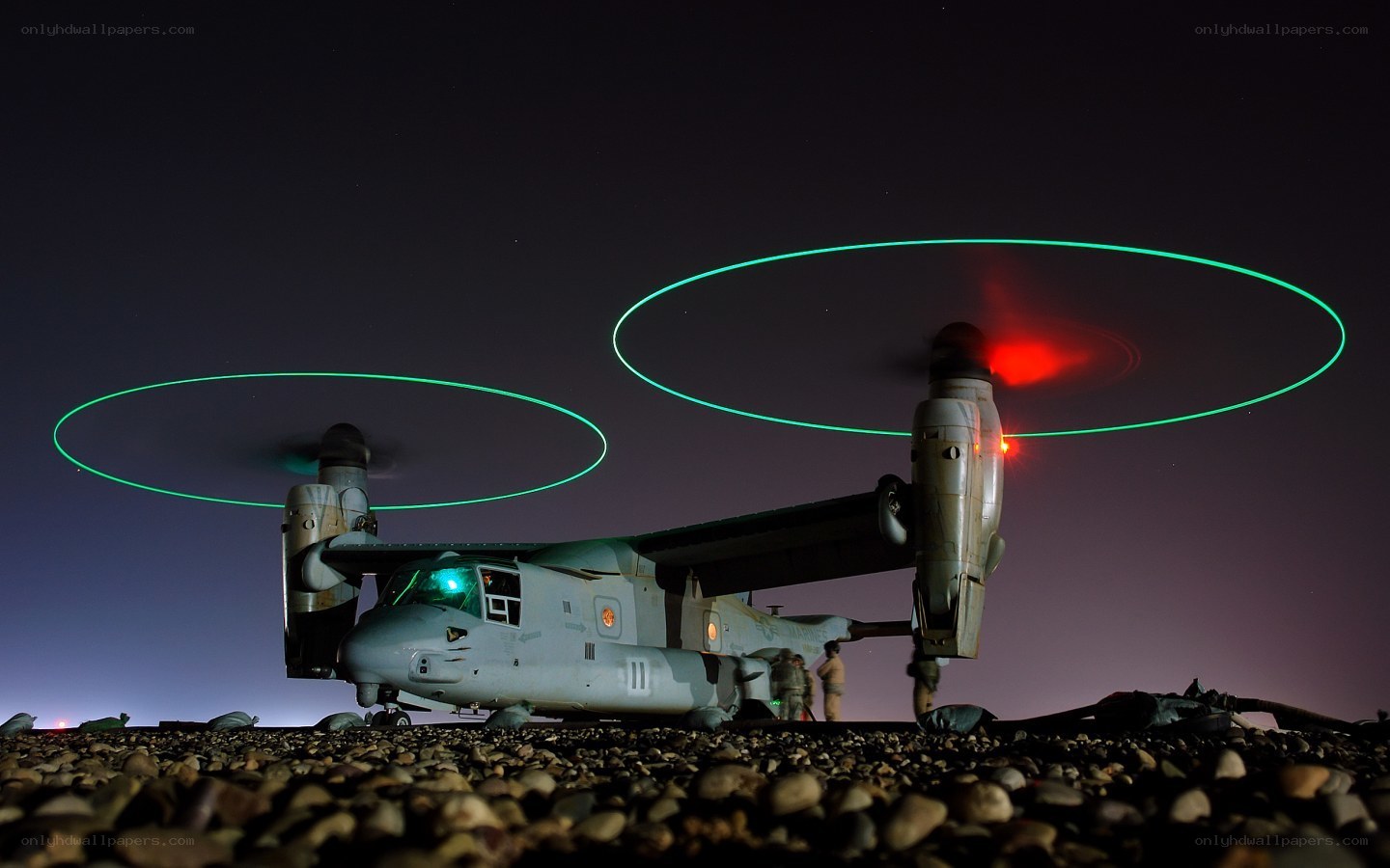 Osprey helicopter at night