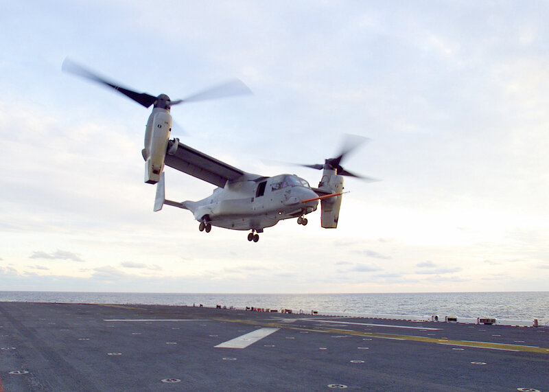 Osprey helicopter on aircraft carrier