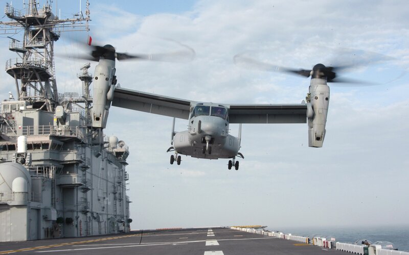 Osprey landing on aircraft carrier