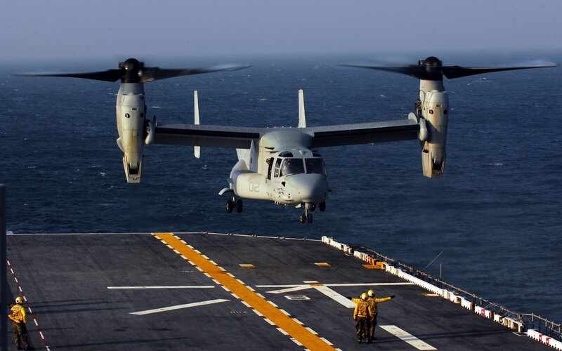 Osprey landing on aircraft carrier