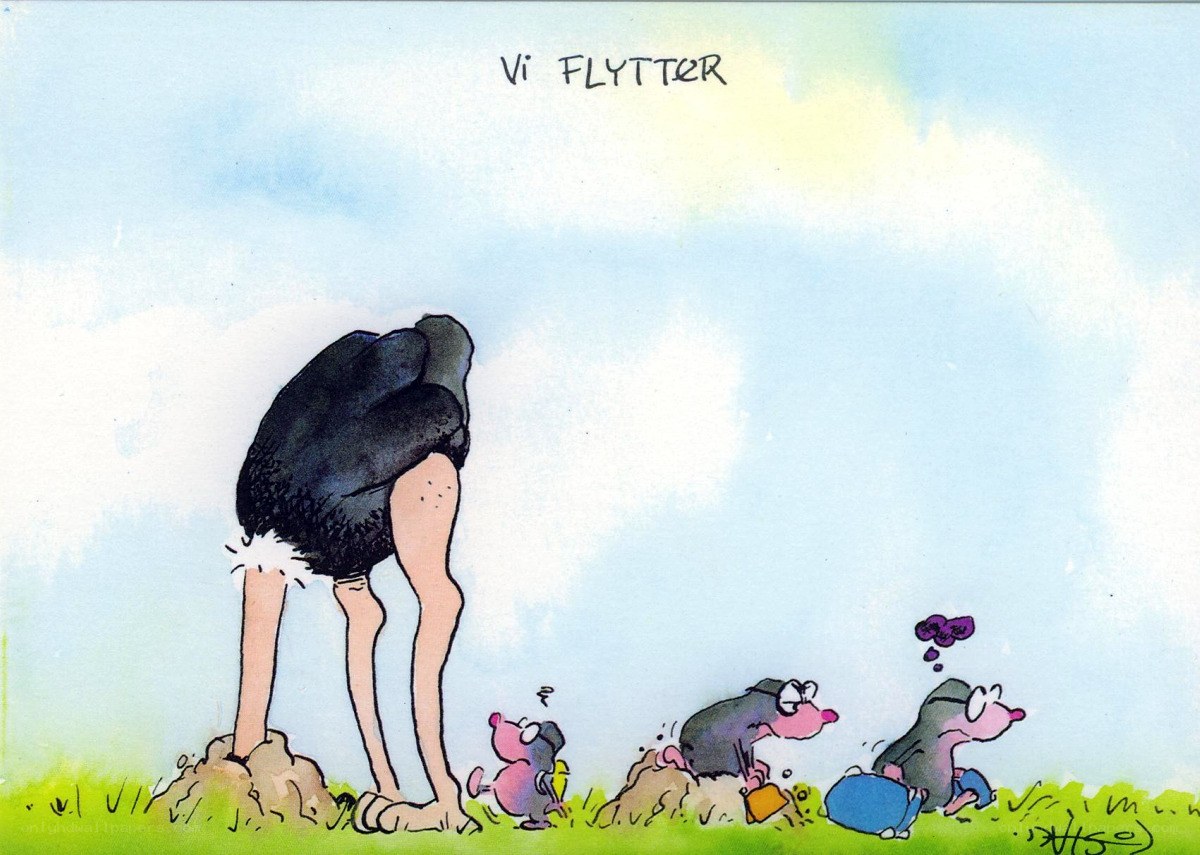 Ostrich and moles cartoon