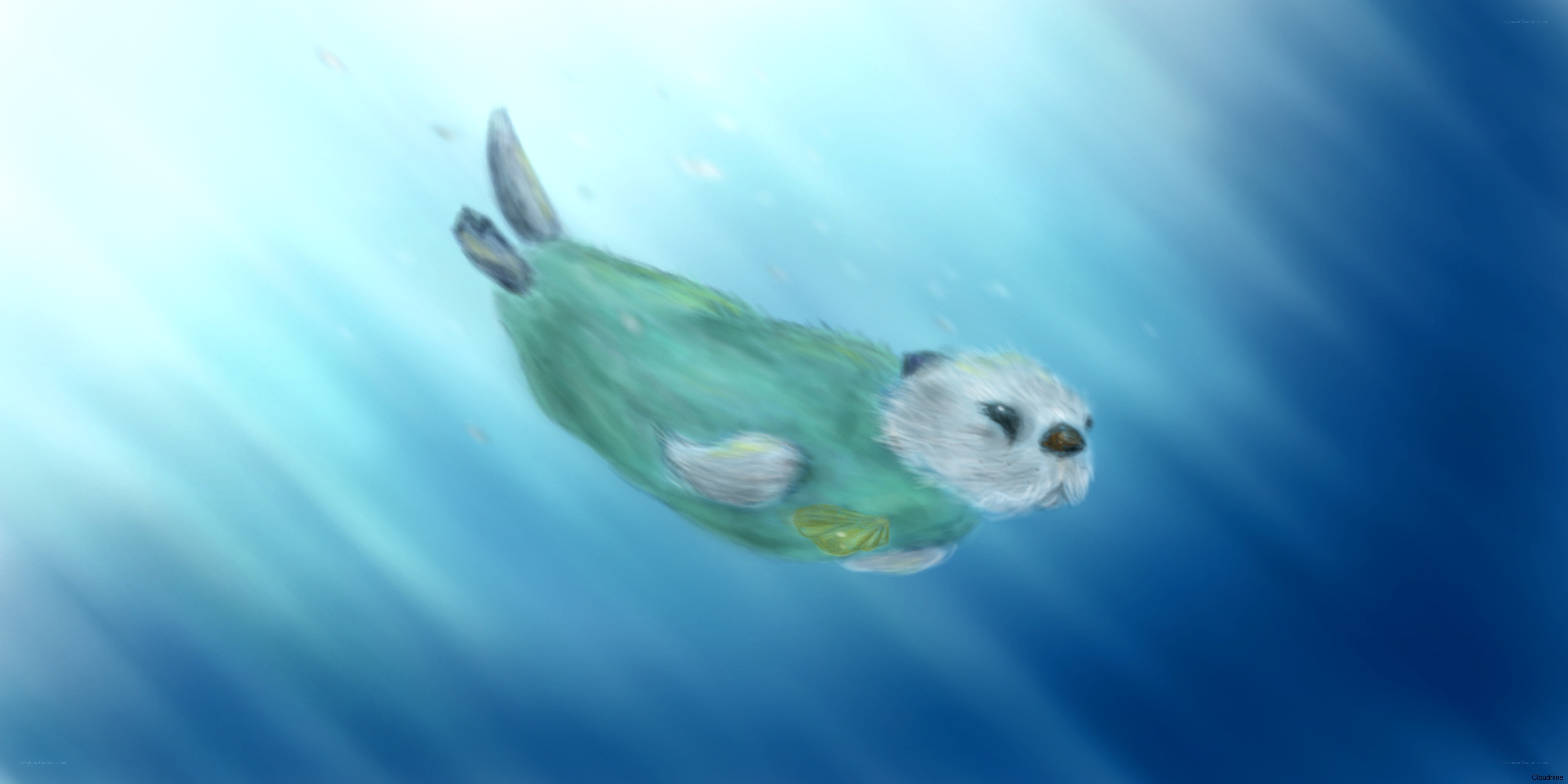 otter swimming underwater