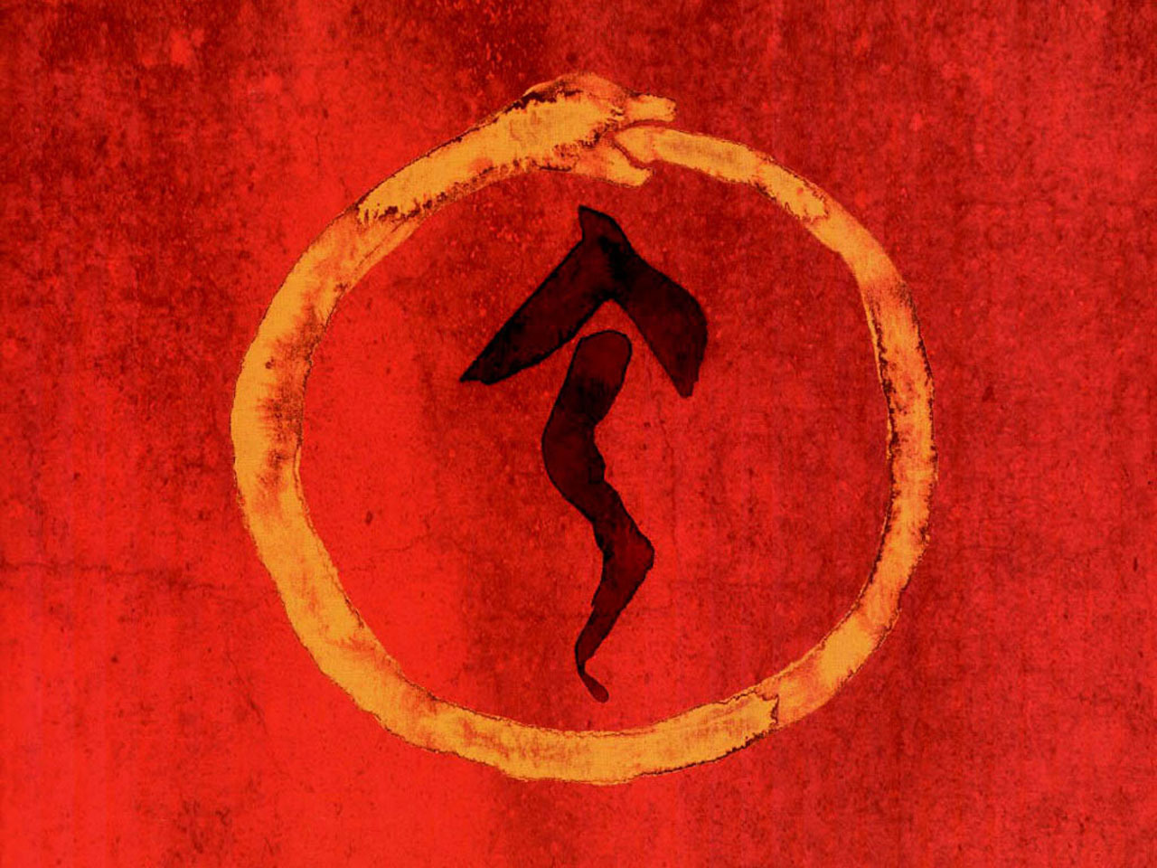 Ouroboros symbol on red background