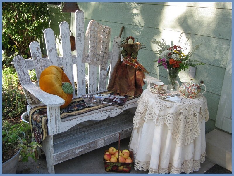 Outdoor Bench with Decorations