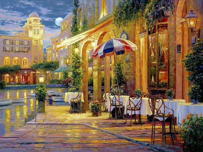 Outdoor Cafe at Night — Yellow